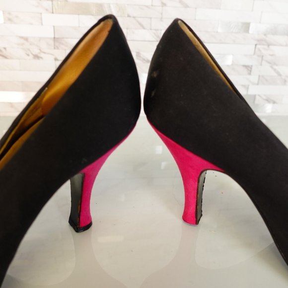 Valentino Womens 6 Black Heels Slip On Pump Sandals Colorblock Pink Italy - Picture 9 of 14